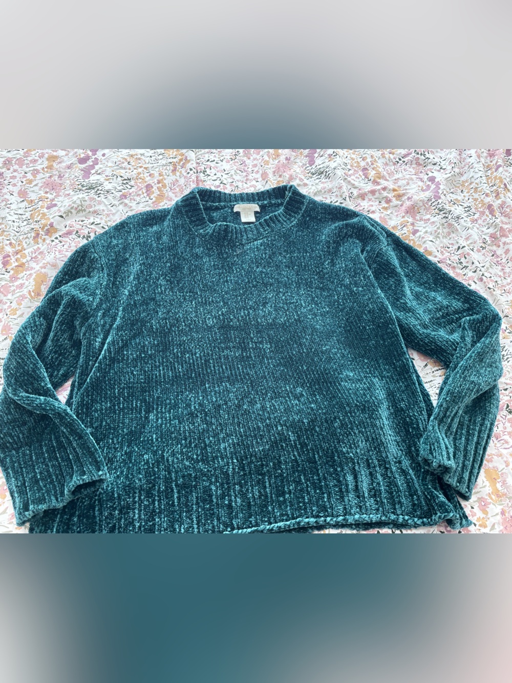 Christian Siriano Teal Chenille Crewneck Sweater